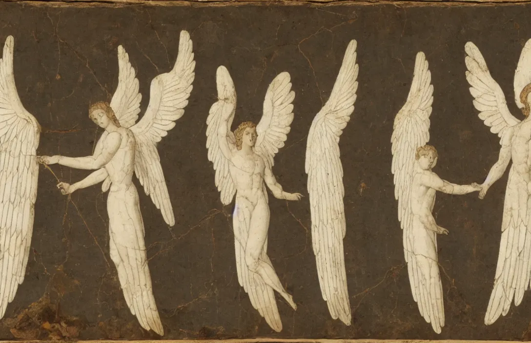 Image similar to a male archangel with three pairs of white wings