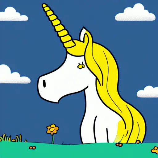 Prompt: A nice Unicorn with a simple rounded line in a meadow, style simpsons, sharp focus, illustration, ArtStation