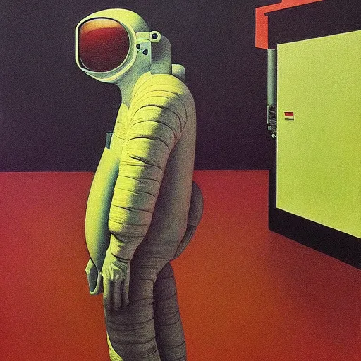 Prompt: portrait of an Astronaut by Andy warhol, Edward Hopper and James Gilleard, Zdzislaw Beksinski, Mark Ryden, Wolfgang Lettl highly detailed