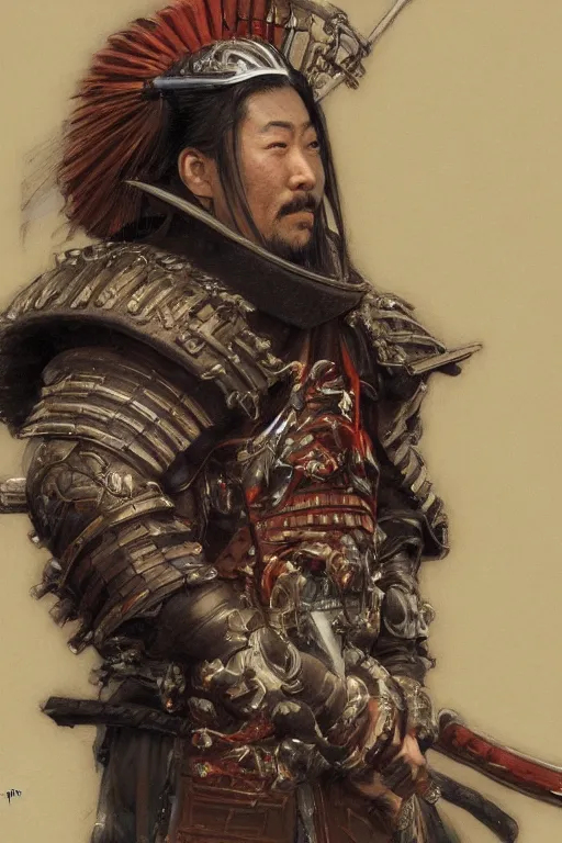 Image similar to Japanese Samurai, closeup character portrait art by Donato Giancola, Craig Mullins, digital art, trending on artstation