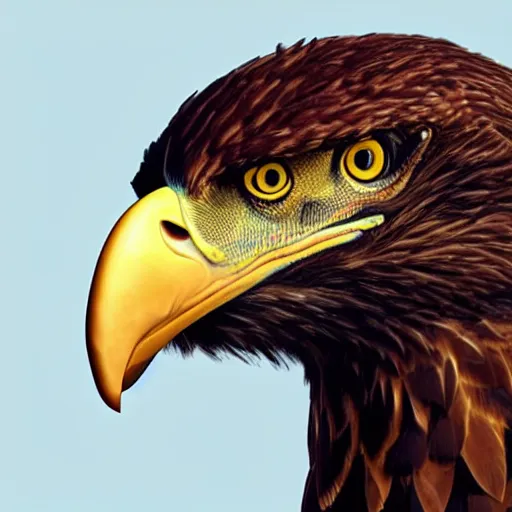 Prompt: eagle morphed with tyrannosaurus, real photo taken in zoo, realistic proportions,