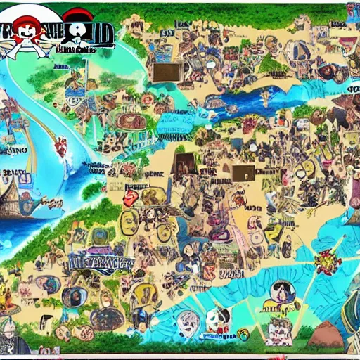 Image similar to highly detailed map of one piece anime