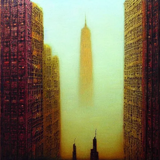 Image similar to new york city beksinski style painting