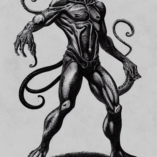 Image similar to a male naga, serpent body, kentaro miura art style