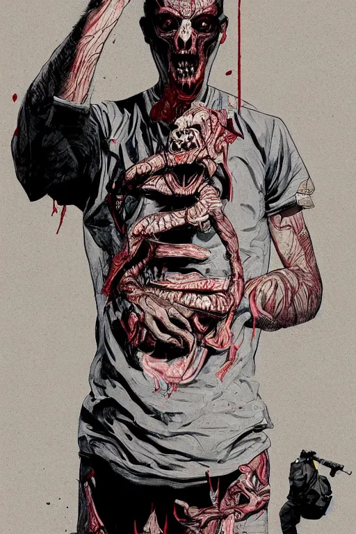 Image similar to keith buckley every time i die, full body, big two toned eyes, teeth gritted, horror, intricate details, cinematic, epic, realistic, anatomy, tomer hanuka, uplight, artstation, photorealistic, scary