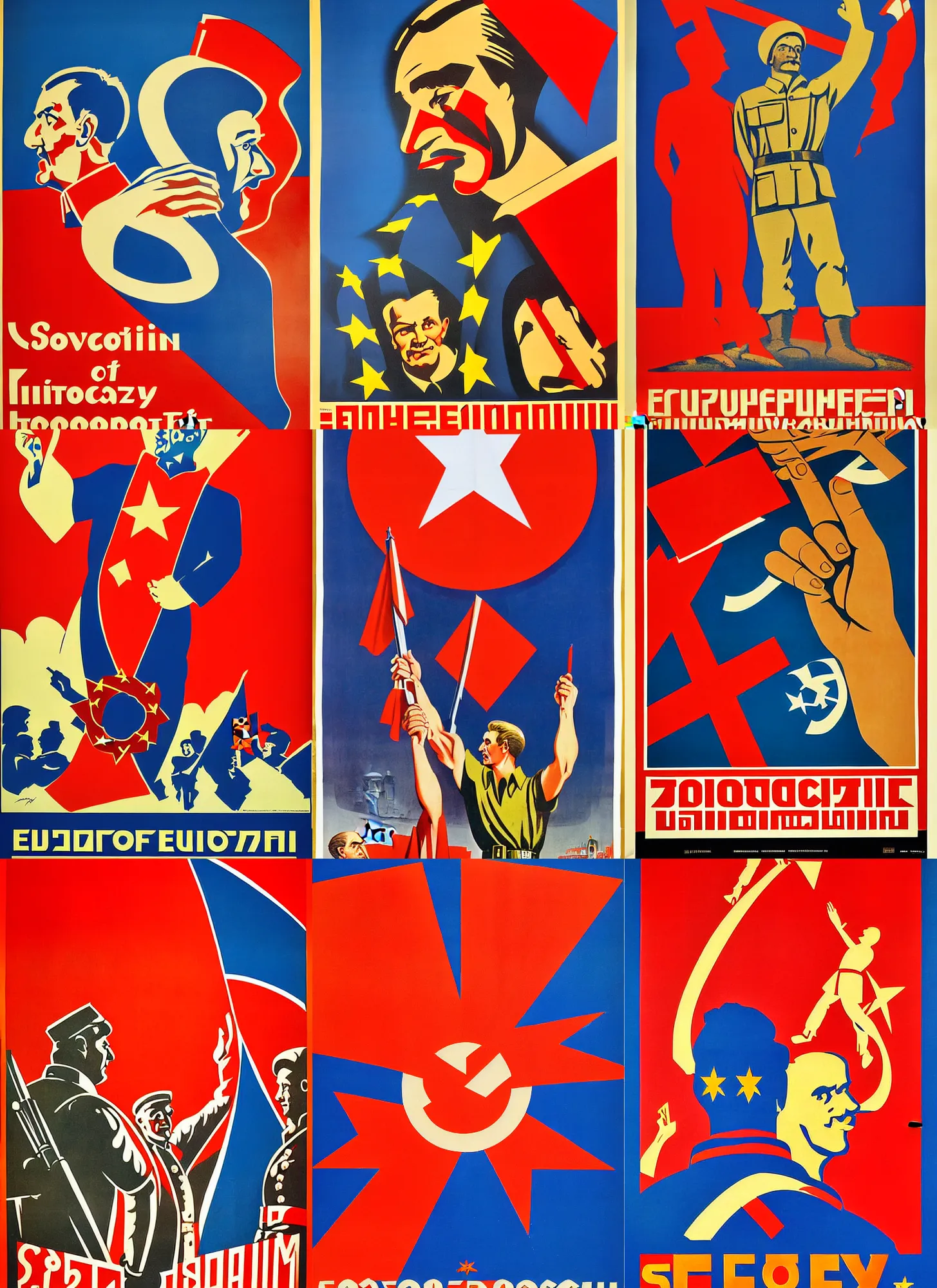 Prompt: soviet propaganda poster of the union of european soviets, socialist realism. by alexander zelensky, viktor deni, havrylo pustoviyt