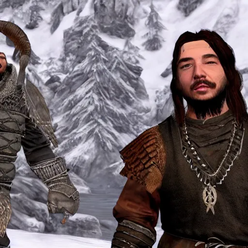 Image similar to Post Malone as an NPC character in Skyrim, screenshot