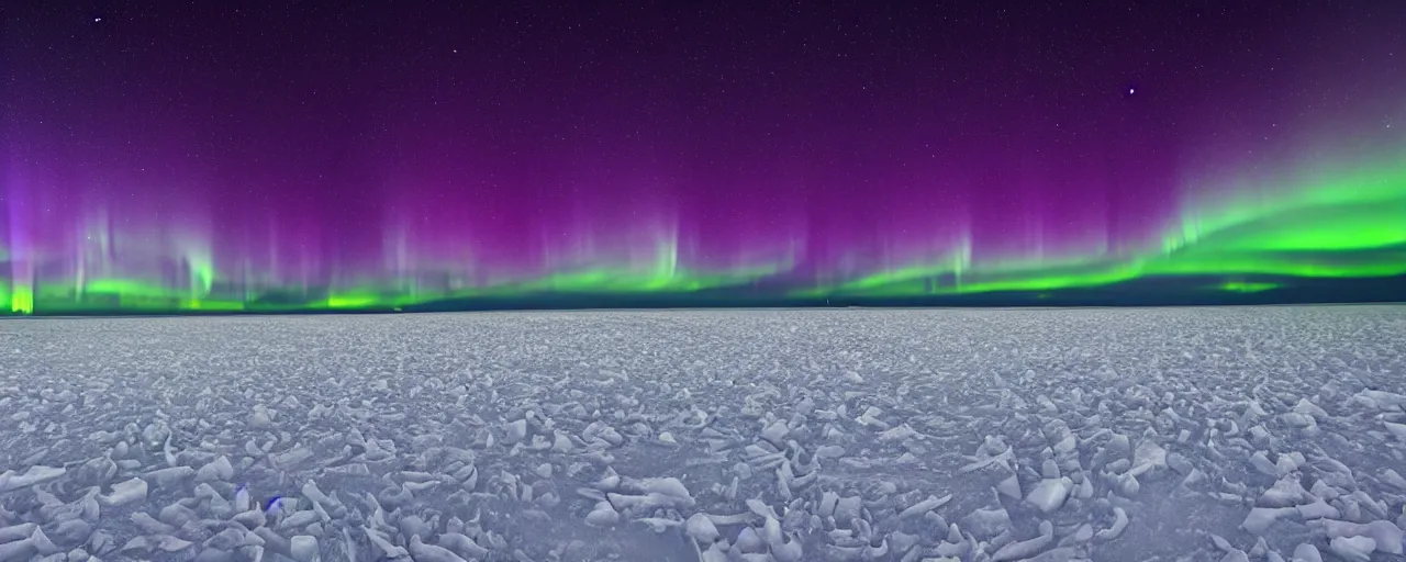 Image similar to Surreal image of beautiful Aurora Borealis in sky over frozen sea coast at night