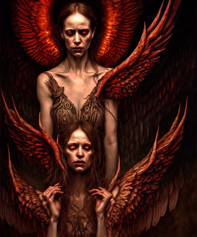 Image similar to epic professional digital art of angels and demons, horrific yet beautiful vibe, evocative, atmospheric lighting, painted, intricate, highly detailed, by leesha hannigan, wayne haag, reyna rochin, ignacio fernandez rios, mark ryden, iris van herpen, artstation, cgsociety, stunning, gorgeous, sharp focus, cinematic, masterpiece