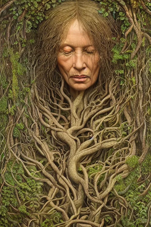 Prompt: intricate stunning highly detailed portrait of baba yaga, 🌱, by agostino arrivabene and vladimir kush, surreal, digital painting, ultra realistic, dramatic lighting, twisted vines, lush plants, pristine water, artstation