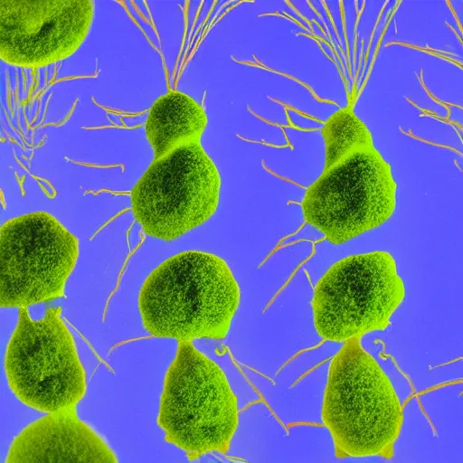 Image similar to male pollen sacks shot under uv light