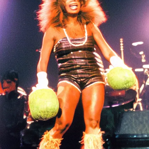 Image similar to tina turner in a turnip costume, turnip hair