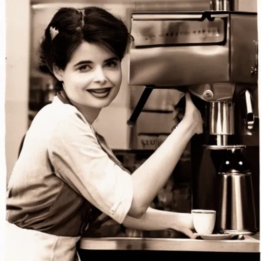 Image similar to young isabella rossellini working as a barista