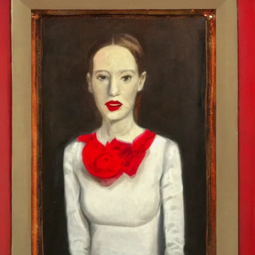 Image similar to portrait of a woman wearing white and red, by robert tanenbaum.