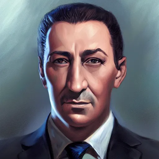 Image similar to portrait of coluche by charlie bowater, times magazine