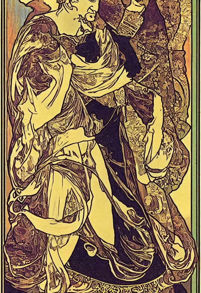 Image similar to geoffrey hinton as the emperor on a tarot card, tarot in art style by alphonse mucha