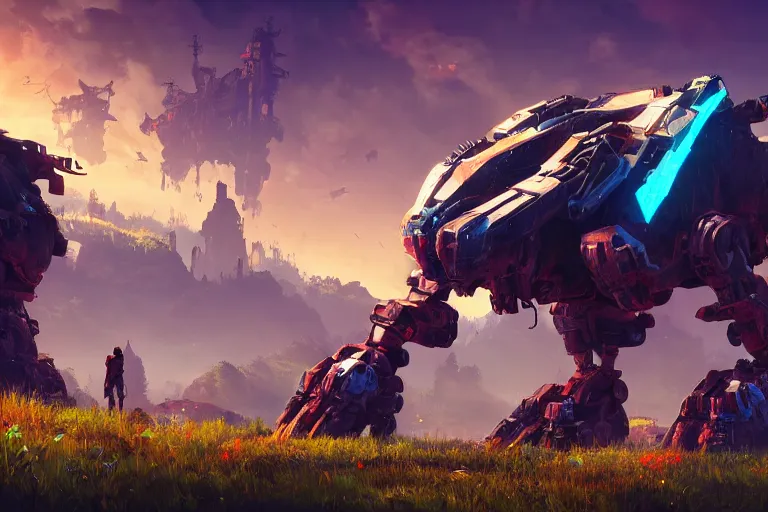 Image similar to tideripper machine mecanical creature robot of horizon forbidden west horizon zero dawn radiating a glowing aura global illumination ray tracing hdr fanart arstation by ian pesty and alena aenami artworks in 4 k