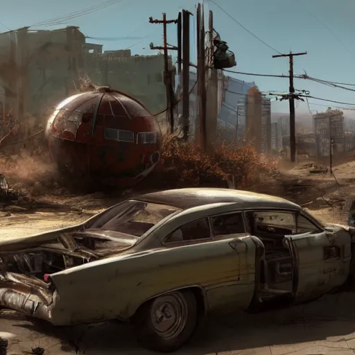 Image similar to fallout concept art car render ultra unreal engine 5