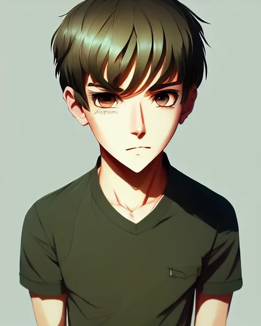 Image similar to teen boy with buzzed hair, blonde, bangs, unibrow, bushy eyebrows, mischievous grin, portrait shinkai makoto studio ghibli studio key hideaki anno sakimichan stanley artgerm lau rossdraws james jean marc simonetti elegant highly detailed digital painting artstation pixiv