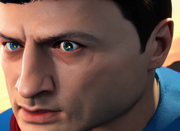 Prompt: zelensky fused with superman, ultra realistic 4 k unreal engine very cinematic render with ray tracing bloom ambient occlusion strong reflections