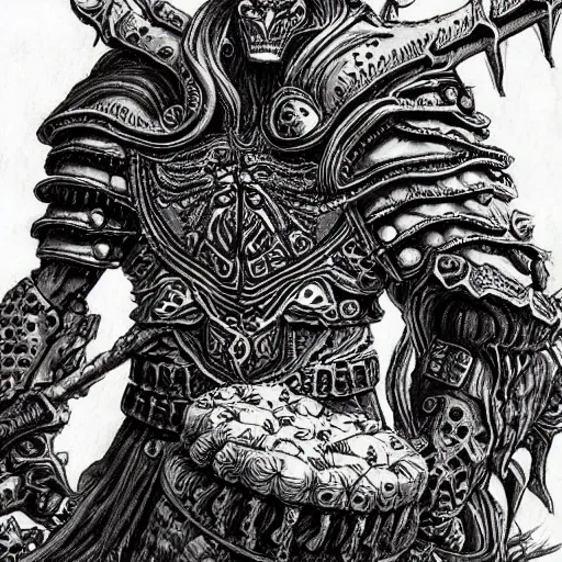 Image similar to intricate detailed burger warrior with huge swod, dark fantasy art by kentaro miura