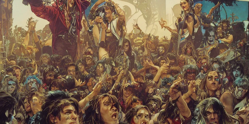 Prompt: Iron Maiden playing their last outdoor show while the world ends, by artgerm and greg rutkowski and alphonse mucha and loish and WLOP, artstation, detailed