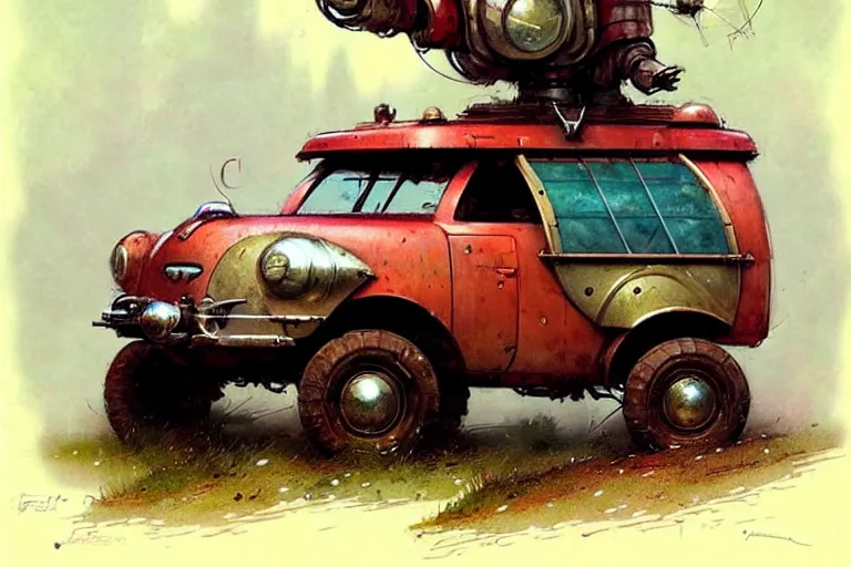 Prompt: adventurer ( ( ( ( ( 1 9 5 0 s retro future robot android mouse wagon rv offroad. muted colors. ) ) ) ) ) by jean baptiste monge!!!!!!!!!!!!!!!!!!!!!!!!! chrome red