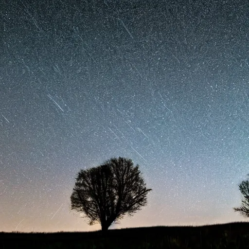 Prompt: calming relaxing trees silhouetted against a dark starry night sky from a distance