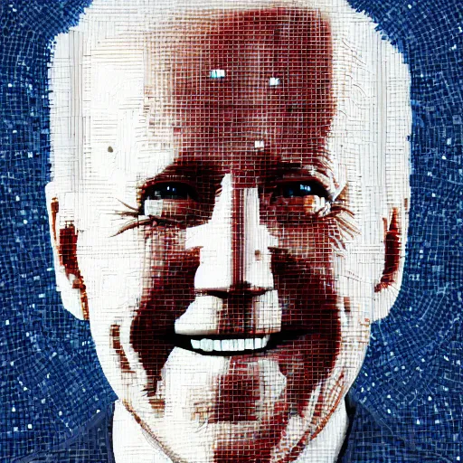 Prompt: portrait mosaic of joe biden with robot eyes, 4k, intricate details, digital, between heaven and hell
