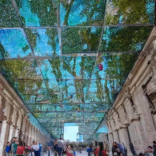 Image similar to hall of mirrors, outdoor art installation, colour hd photography