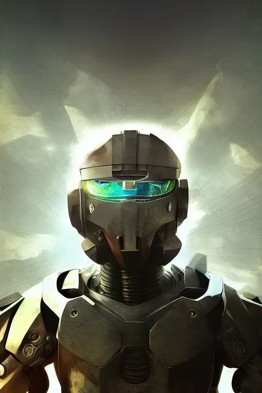 Image similar to robot ninja mask helmet halo master chief radiating a glowing aura global illumination ray tracing hdr fanart arstation by ian pesty and katarzyna da „ bek - chmiel