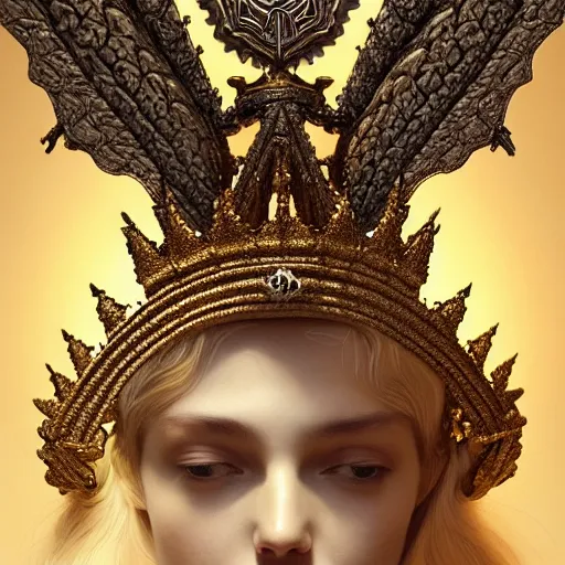 Image similar to elegant king's crown made of many folded wings, delicate, fantasy, intricate, elegant, dramatic lighting, emotionally evoking symbolic metaphor, highly detailed, lifelike, photorealistic, digital painting, artstation, concept art, smooth, sharp focus, illustration, art by John Collier and Albert Aublet and Krenz Cushart and Artem Demura and Alphonse Mucha