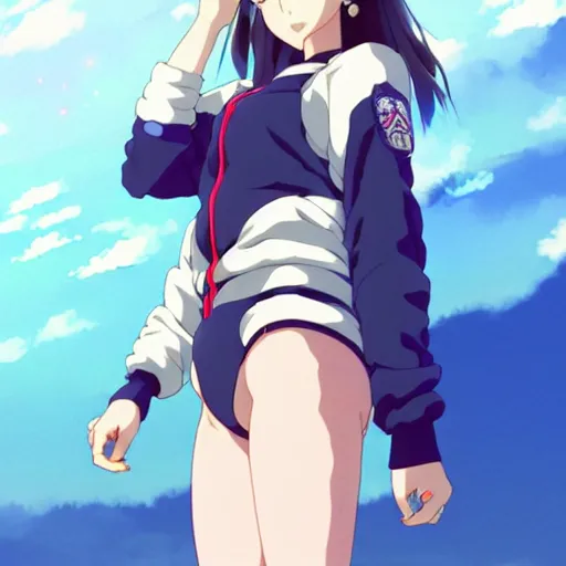 Image similar to a beautiful natalie portman as an anime boy gravure model, wearing oversized mayan bomber jacket and leotard with overalls, bulky poofy bomber jacket with mayan patterns, aztec street fashion, gapmoe yandere grimdark, trending on pixiv fanbox, painted by greg rutkowski makoto shinkai takashi takeuchi studio ghibli, akihiko yoshida