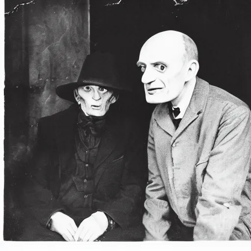 Image similar to count orlok and mark e smith gazing at eachother lovingly, vintage photograph, 4 k