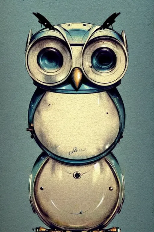 Prompt: (((((1950s cute retro robot owl . muted colors.))))) by Jean-Baptiste Monge !!!!!!!!!!!!!!!!!!!!!!!!!!!!!!