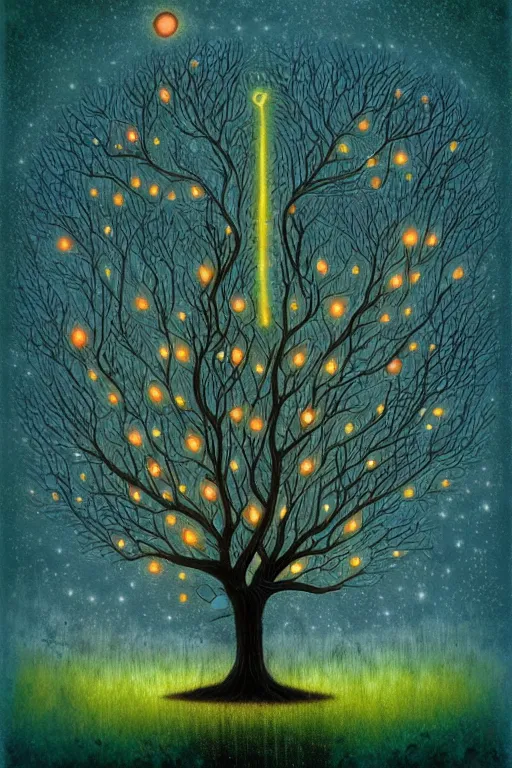 Image similar to surreal, fantasy, fairytale animals, hangman's tree, crossroads, forest, by andy kehoe