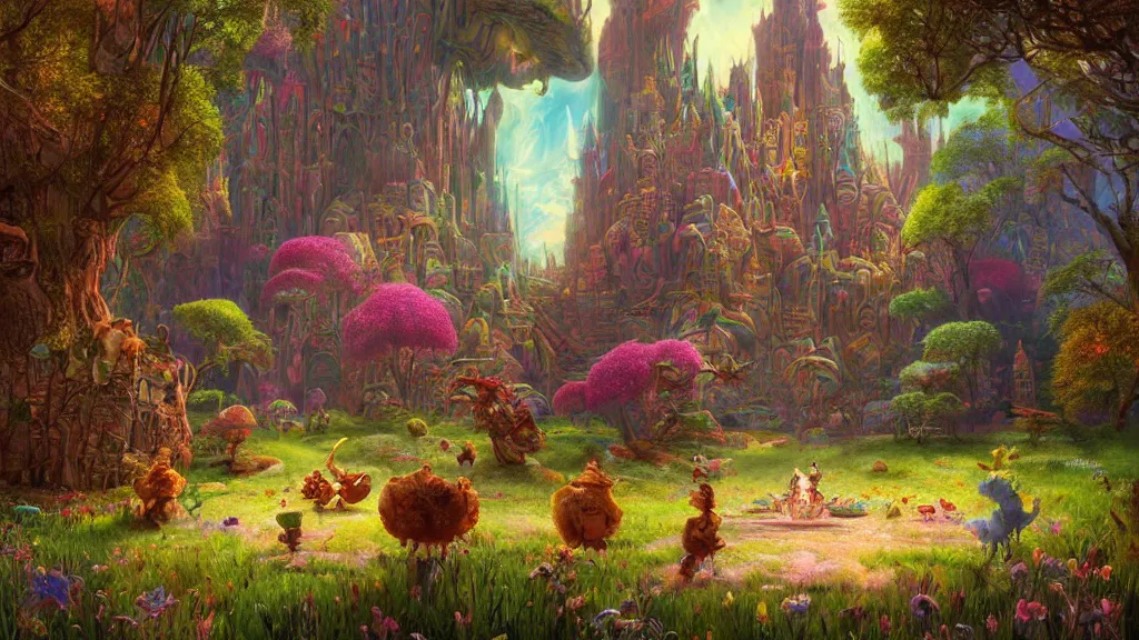 Prompt: alice in dmt tripping land, by greg rutkowski, very coherent, hyper realism, high detail, vivid colors, octane render, unreal engine, 8 k, smooth gradients, high contrast, depth of field by jacek yerka