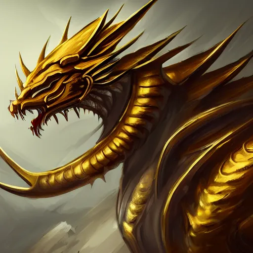 Image similar to golden dragon concept art, digital painting, trending on artstation deviantart, 8K UHD, fantasy
