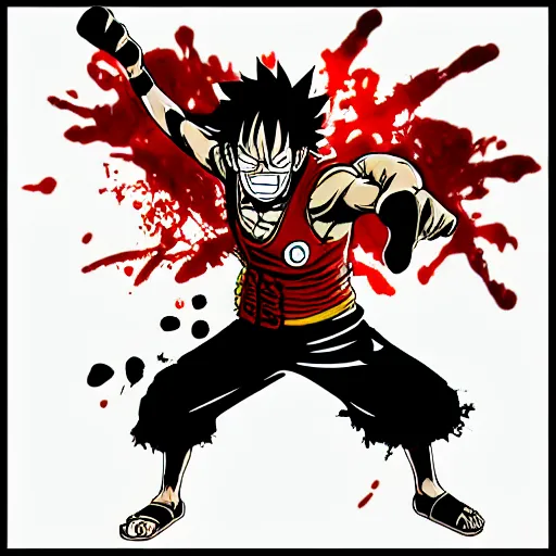 Image similar to die cut sticker, luffy gear 4, splatter paint on paper