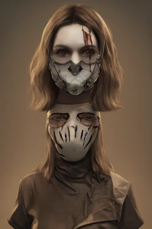 Image similar to The killer Nurse with the iron mask concept style of american horror story, highly detailed, intricate, sci-fi, sharp focus, Trending on Artstation HQ, deviantart, unreal engine 5, 4K UHD image