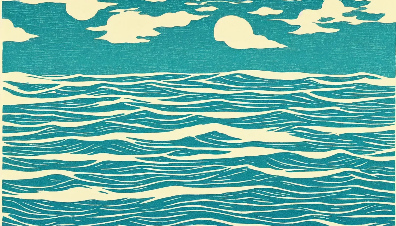 Prompt: ocean horizon by woodblock print