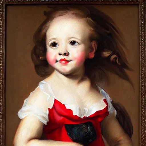 Image similar to painting of cute girl, full stature, in style of rubens, photorealistic