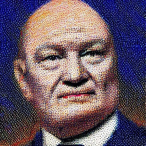 Prompt: pointillist portrait of sir patrick moore