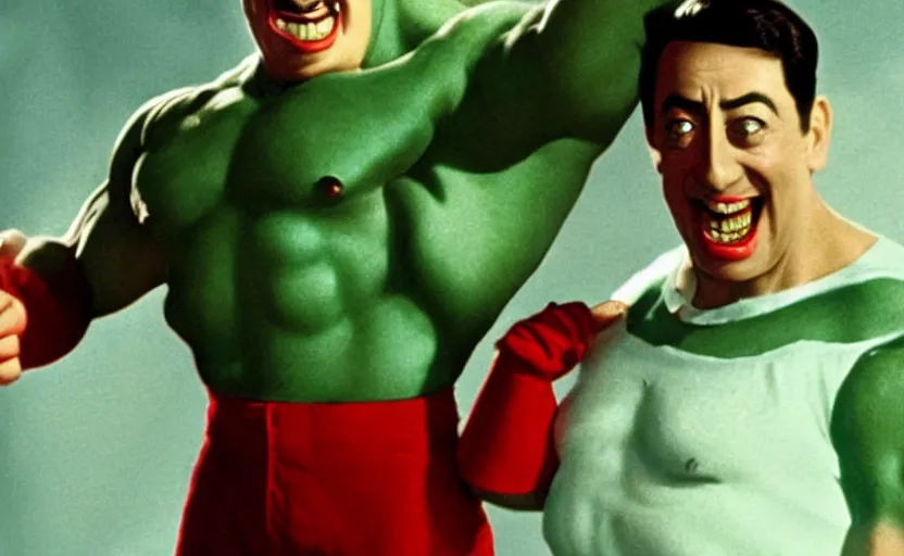 Image similar to peewee herman as the hulk, cinematic movie still