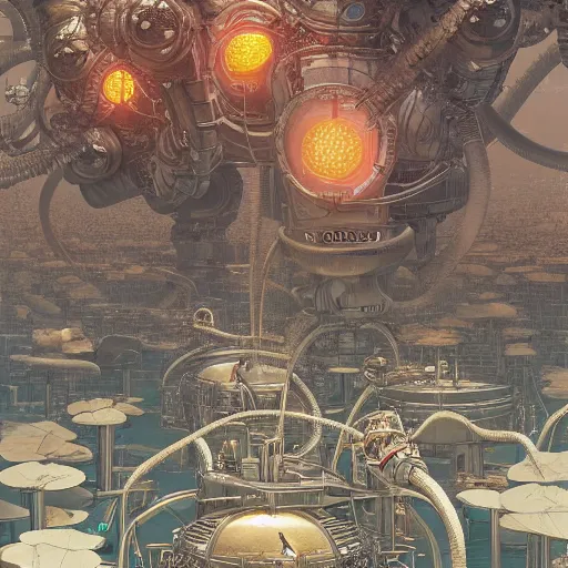 Prompt: the first cells bathing in the milk of gaia, procreation, overpopulation sci - fi steampunk, by james jean and moebius, highly detailed, 4 k, vray, 3 d, render.