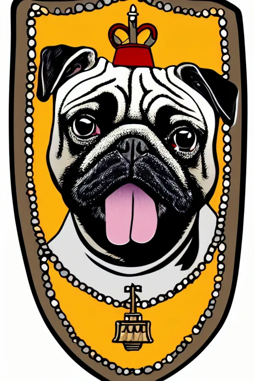 Prompt: Portrait of a pug as the pope, knight, medieval, sticker, colorful, illustration, highly detailed, simple, smooth and clean vector curves, no jagged lines, vector art, smooth
