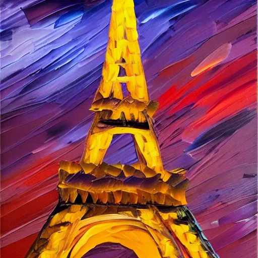 Image similar to palette knife oil painting of eiffel tower at dusk