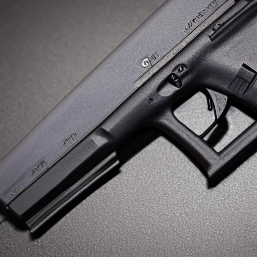 Image similar to close up 3d render of a glock 19, brightly lit 8k ultrahd