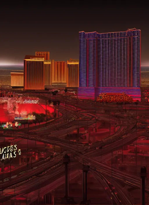 Prompt: full length portrait, duchess of blood, night shot of las vegas in background, highly detailed, CGsociety, subtle, concept art, HDR, hyper realistic, volumetric lighting, subsurface scattering, unreal