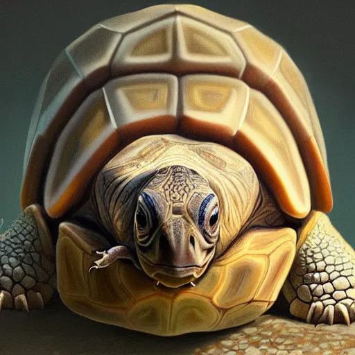 Image similar to amazingly beautiful portrait of a hyper realistic mitch mcconnell as a tortoise painted by greg rutkowski, artgerm, alphonse mucha, concept art, octane render, highly detailed, high quality, 8 k, soft lighting, path traced